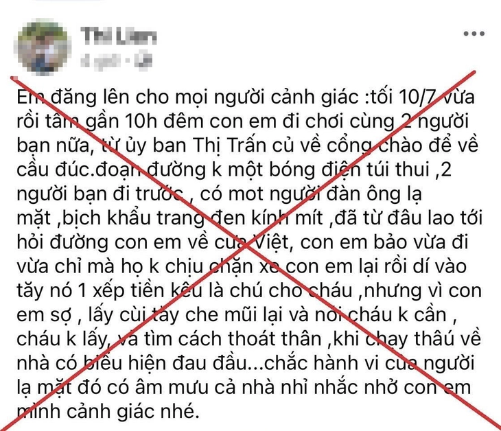 Đăng tin 'người lạ tiếp cận trẻ em, dúi vào tay xấp tiền', một phụ nữ bị mời làm việc - Ảnh 1.