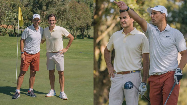 Huyền thoại Federer và Nadal đọ sức trên sân golf - Ảnh 1.