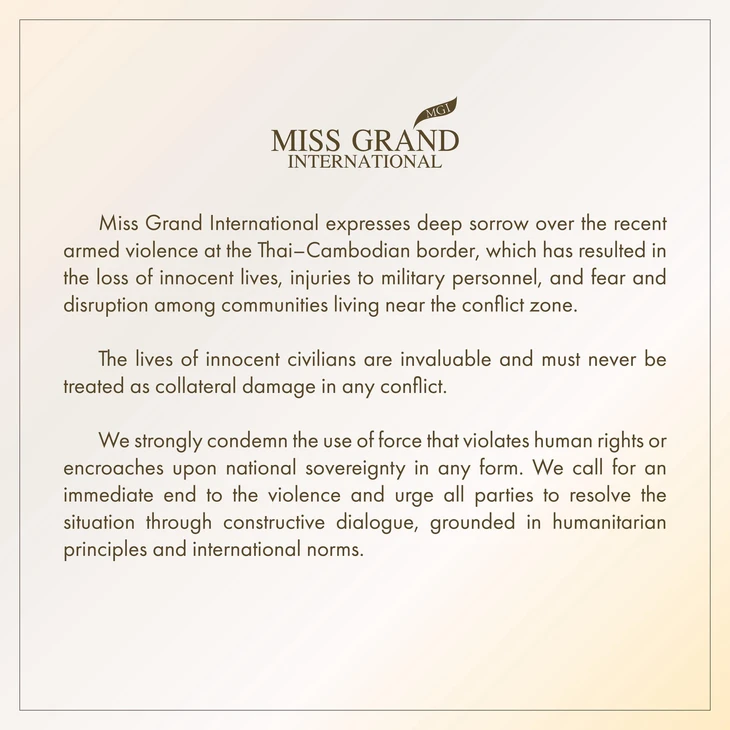 Miss Grand International kêu gọi giải quyết xung đột bằng biện pháp hòa bình - Ảnh 2. Miss Grand International - Ảnh 2.