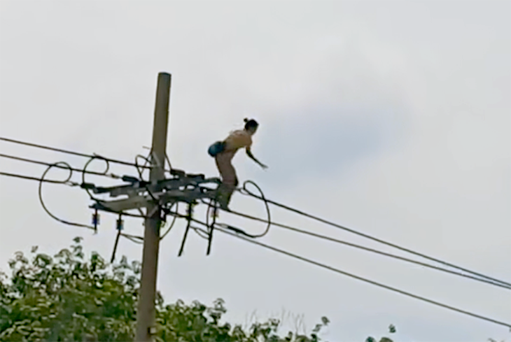 Người phụ nữ 'xiếc' trên dây điện ở TP.HCM đã tử vong, có dấu hiệu tâm thần - Ảnh 1.