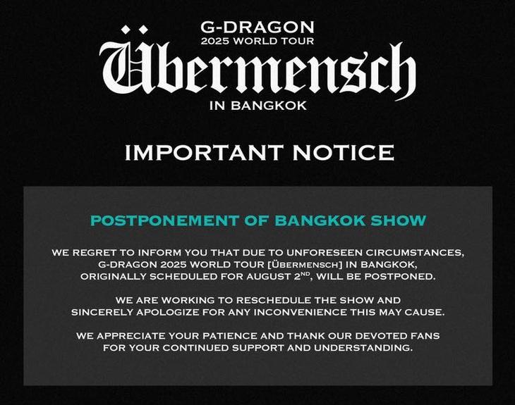 G-Dragon bất ngờ hoãn concert khiến fan Việt hoang mang - Ảnh 2. G-Dragon bất ngờ hoãn concert khiến fan Việt hoang mang - Ảnh 2.