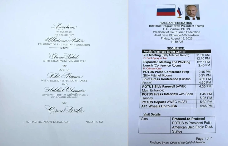 Nhân viên Nhà Trắng để quên thực đơn ông Trump chiêu đãi ông Putin tại khách sạn - Ảnh 1. Nhân viên Nhà Trắng để quên thực đơn ông Trump chiêu đãi ông Putin tại khách sạn - Ảnh 1.