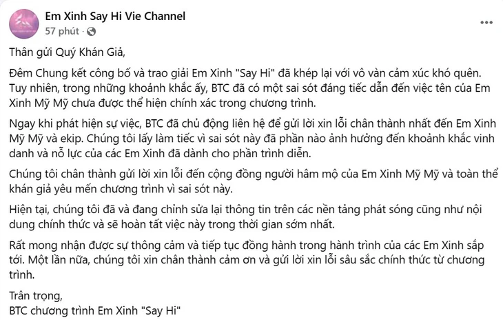 Em xinh say hi xin lỗi Mỹ Mỹ và ê kíp - Ảnh 2. Em xinh say hi - Ảnh 2.