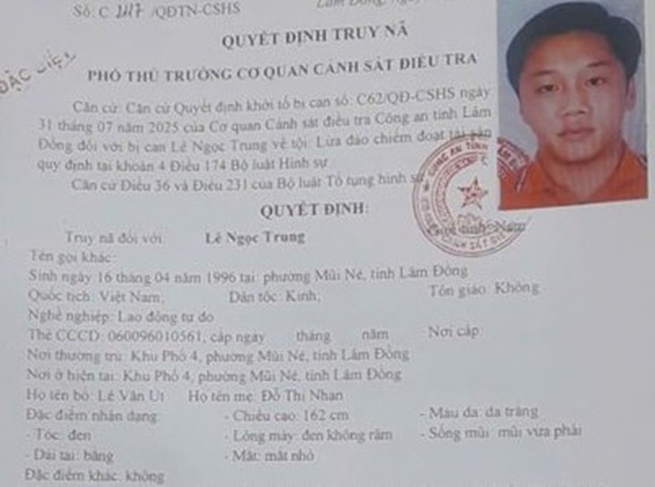 Công an Lâm Đồng truy nã thanh niên lừa đáo hạn, chiếm đoạt hơn 22 tỉ - Ảnh 1.