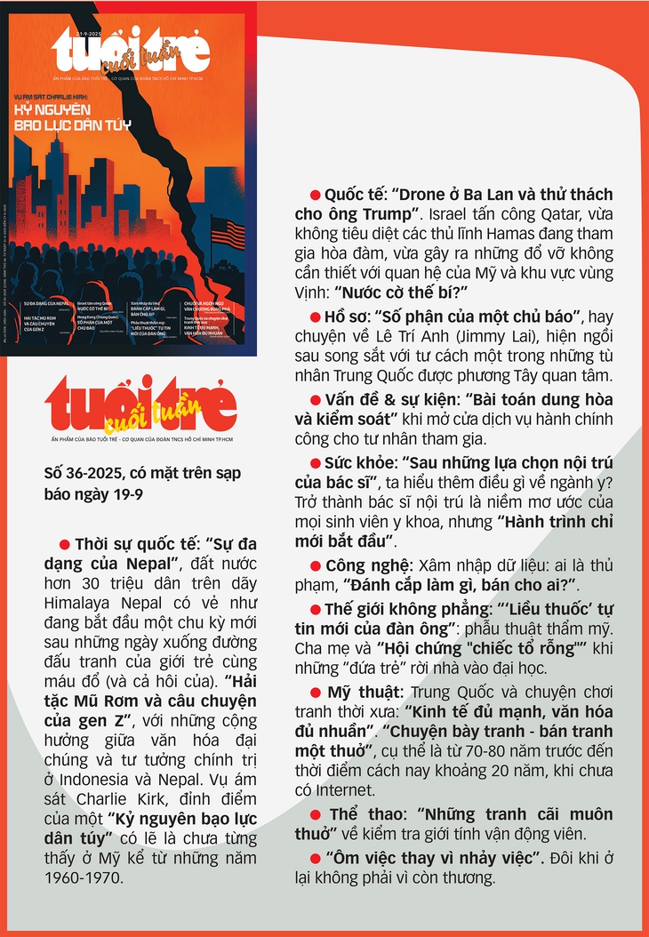 Tuổi Trẻ Cuối Tuần số 36-2025: Vụ ám sát Charlie Kirk - Kỷ nguyên bạo lực dân túy - Ảnh 2.