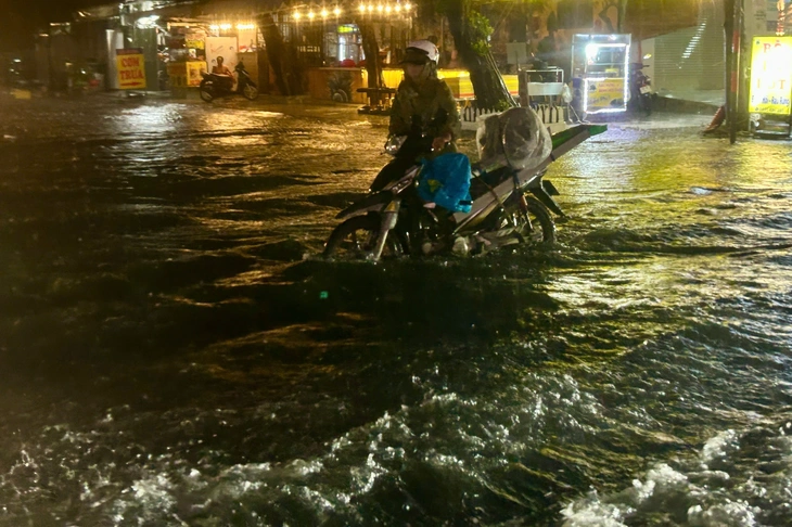 Mưa lớn gần 2 tiếng, nhiều tuyến đường tây TP.HCM ngập sâu, xe chết máy hàng loạt - Ảnh 3.