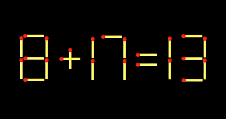 Thử tài IQ: Di chuyển một que diêm để 8+17=13 thành phép tính đúng - Ảnh 1.