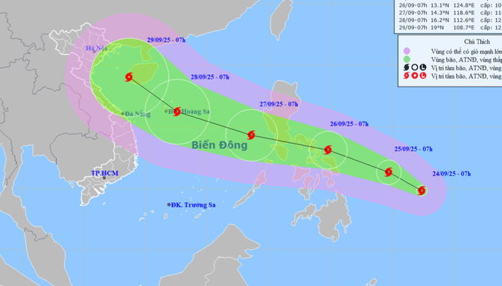 Bão Bualoi khi vào Biển Đông đi nhanh, hướng về vịnh Bắc Bộ, gây sóng cao 7m - Ảnh 1.