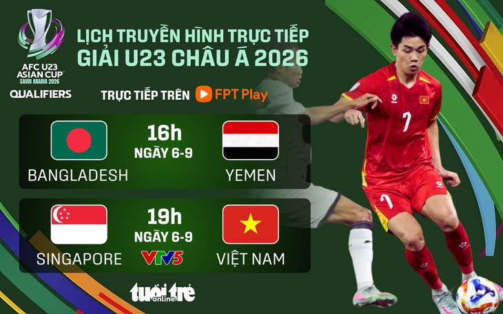 Lịch trực tiếp vòng loại U23 châu Á 2026: U23 Việt Nam đấu Singapore - Ảnh 1.