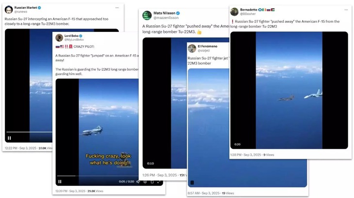 Mạng xã hội xôn xao video Su-27 của Nga chặn tiêm kích F-15 trên bầu trời Ukraine - Ảnh 2. Video Su-27 của Nga chặn tiêm kích F-15 trên bầu trời Ukraine là giả - Ảnh 2.