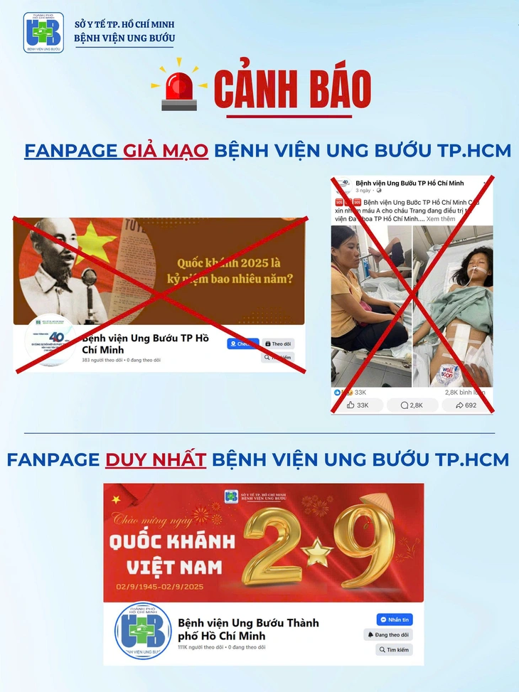 Bệnh viện Ung bướu TP.HCM báo công an về fanpage mạo danh bệnh viện kêu gọi từ thiện - Ảnh 1.
