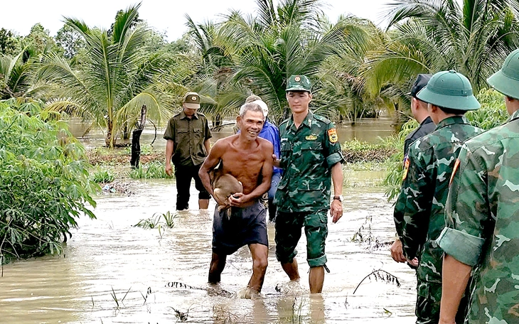 Cán bộ, công an, thanh niên gặt lúa 'chạy lũ' giúp dân- Ảnh 2.