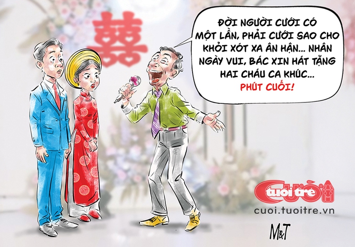 Ông chú hát 'Phút cuối', cô dâu chú rể ngỡ ngàng - Ảnh 1.