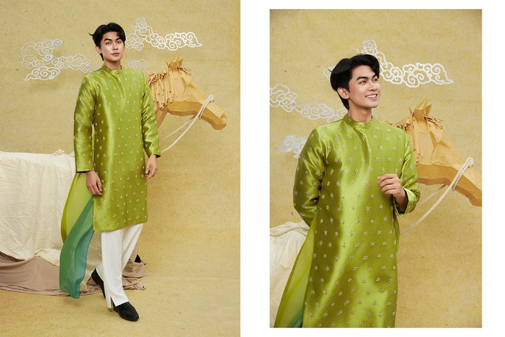 Những mẫu áo dài nam không thể bỏ qua dịp Tết 2026 - Ảnh 2. áo dài nam - Ảnh 2.