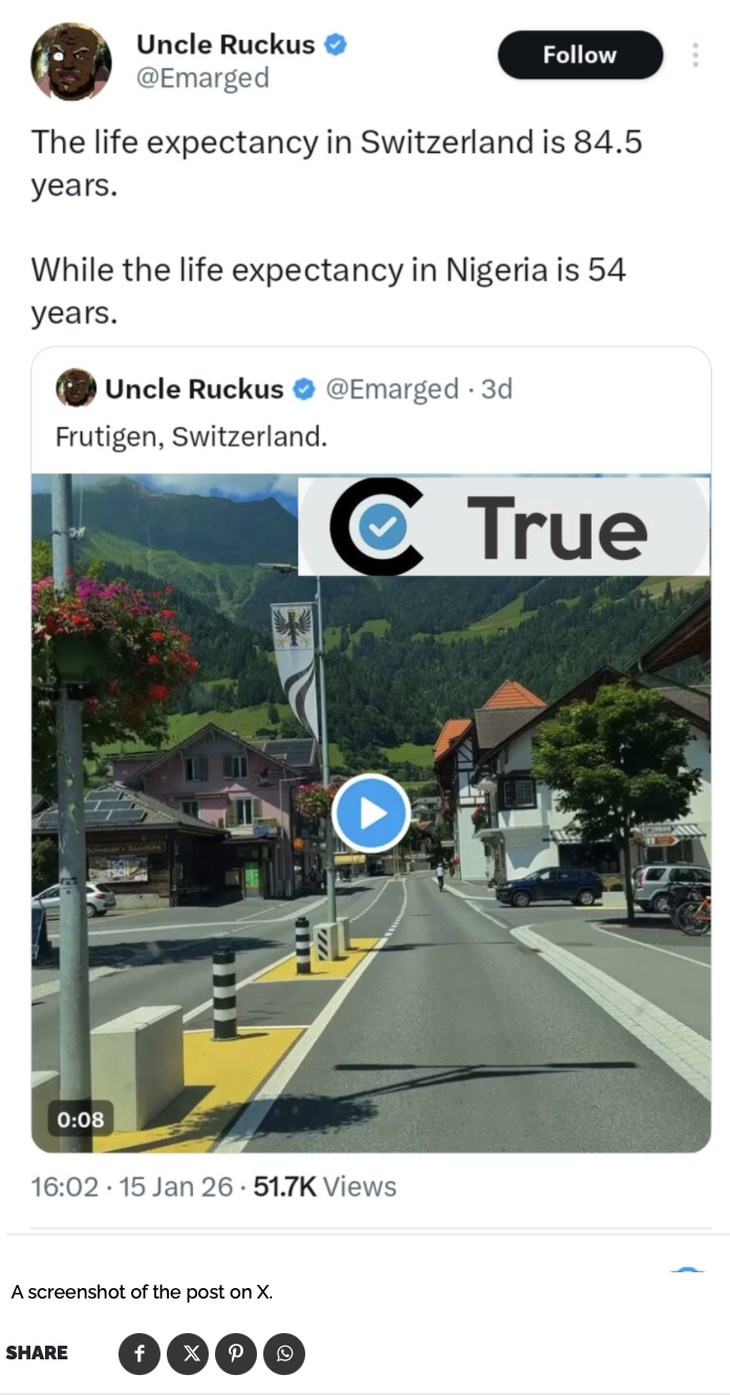 Có thật tuổi thọ người dân Thụy Sĩ và Nigeria chênh gần 30 năm? - Ảnh 1. Có thật tuổi thọ người dân Thụy Sĩ và Nigeria chênh gần 30 năm? - Ảnh 1.