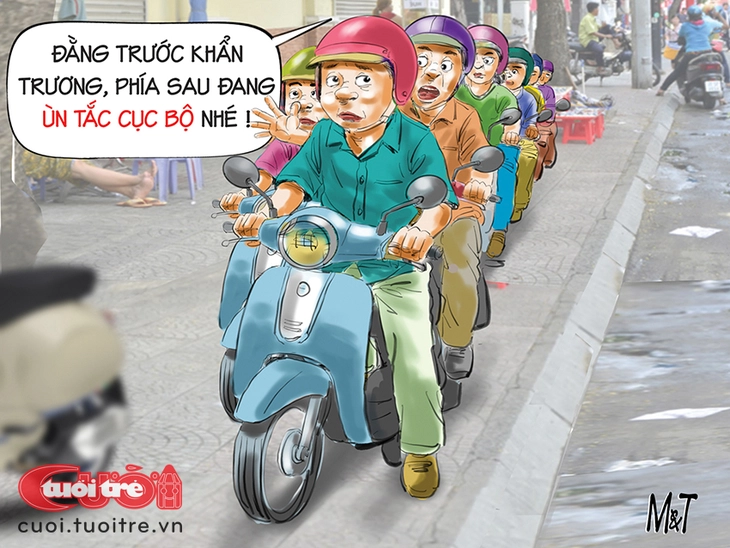 Ùn tắc cục bộ trên vỉa hè vì... cố chấp - Ảnh 1.