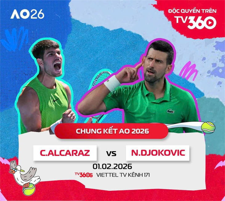 Lịch thi đấu chung kết Úc mở rộng 2026: Djokovic đối đầu Alcaraz - Ảnh 1.
