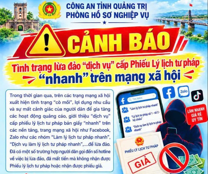 Công an cảnh báo dịch vụ làm lý lịch tư pháp 'nhanh, lấy ngay' trên mạng - Ảnh 1.