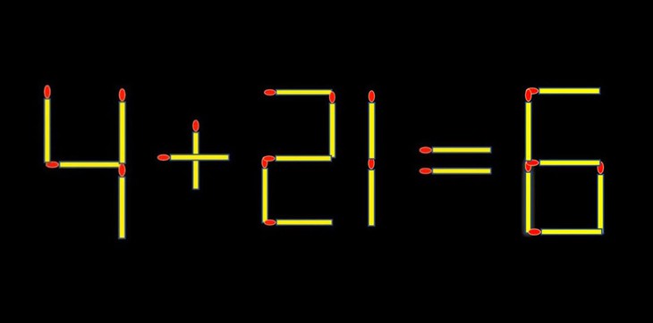 Thử tài IQ: Di chuyển một que diêm để 4+21=6 thành phép tính đúng - Ảnh 1.