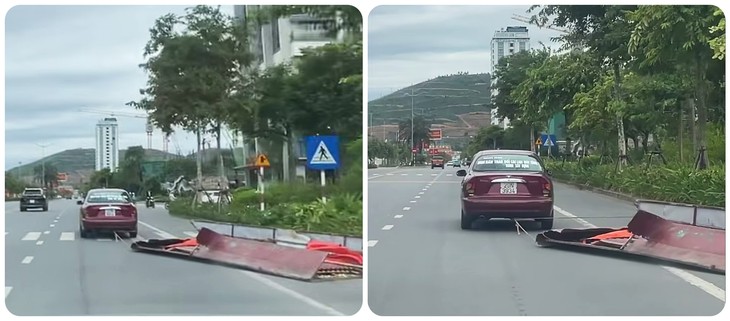 Mời làm việc tài xế ô tô kéo lê khung sắt, tấm tôn giữa đường ở Quảng Ninh - Ảnh 1.