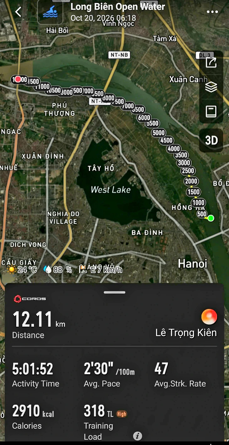 Người Việt Nam đầu tiên bơi uốn sóng ngửa ngược dòng 12km trên sông Hồng - Ảnh 2.