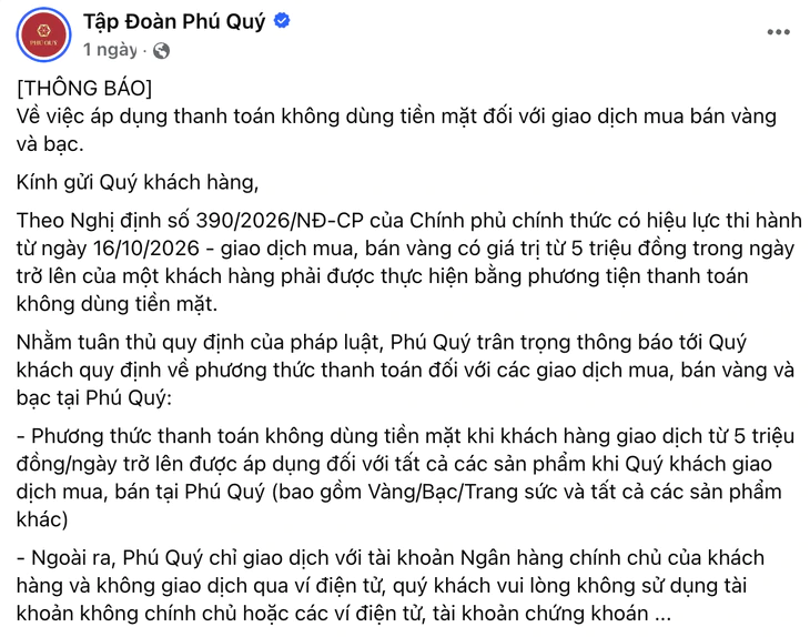 5 tiệm vàng lớn đồng loạt ra thông báo mới, nhiều tiệm không nhận ví điện tử, tài khoản không chính chủ - Ảnh 4.