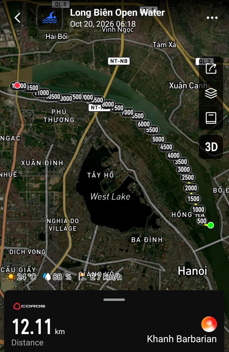 Người Việt Nam đầu tiên bơi uốn sóng ngửa ngược dòng 12km trên sông Hồng - Ảnh 2.