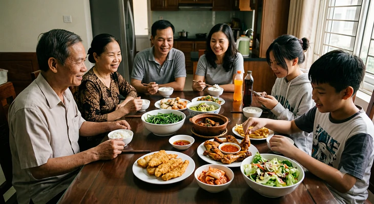 Ngày nào vợ tôi cũng nấu 5-6 món, bữa ăn rộn ràng mà bàn ăn như chia thành hai nửa  - Ảnh 1.