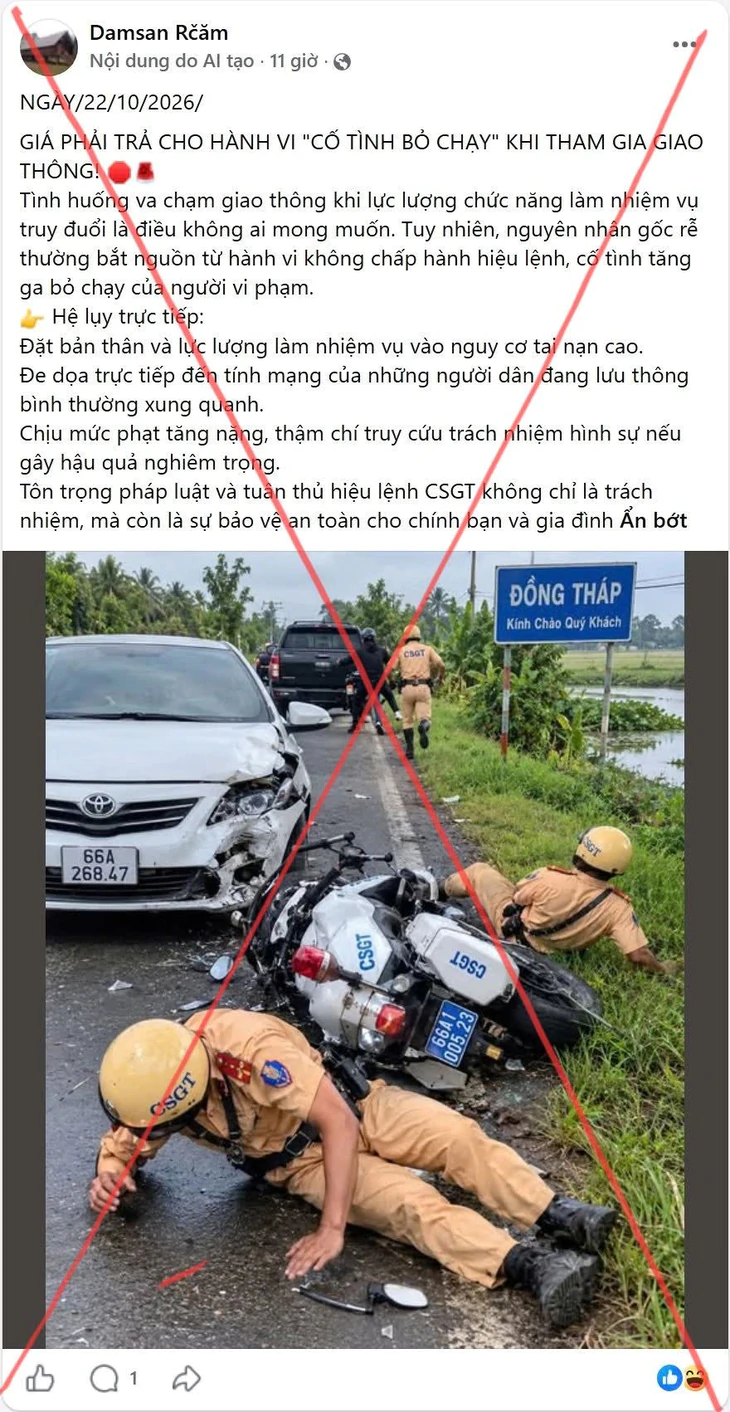 Công an Đồng Tháp bác thông tin cảnh sát giao thông truy đuổi người vi phạm gây tai nạn - Ảnh 1.