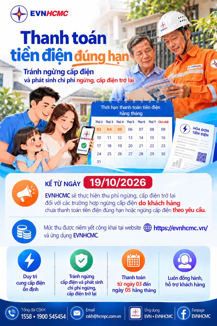 EVNHCMC ban hành đơn giá ngừng, cấp điện trở lại - Ảnh 1.