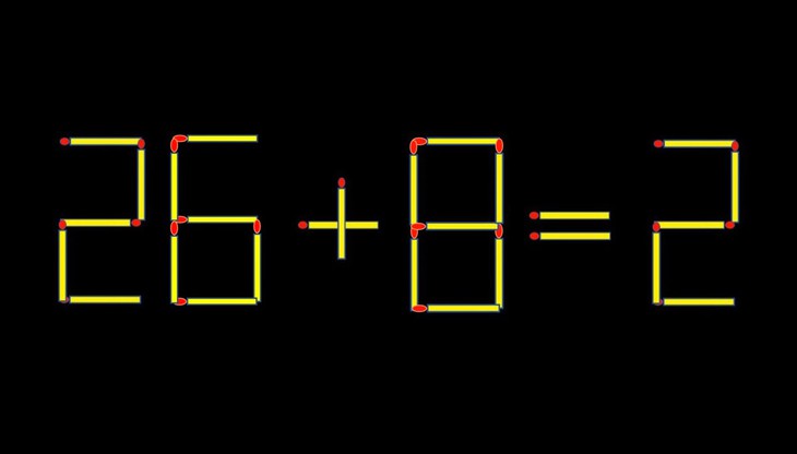 Thử tài IQ: Di chuyển một que diêm để 26+8=2 thành phép tính đúng - Ảnh 1.
