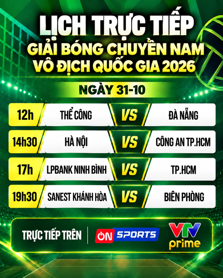 Lịch trực tiếp Giải bóng chuyền nam vô địch quốc gia ngày 31-10 - Ảnh 1.