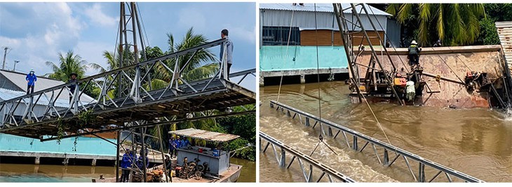 Vụ dùng chẹt có cần cẩu tự chế lấy nhịp cầu sắt rồi bị chìm ở An Giang: Địa phương khắc phục xong sự cố - Ảnh 1.