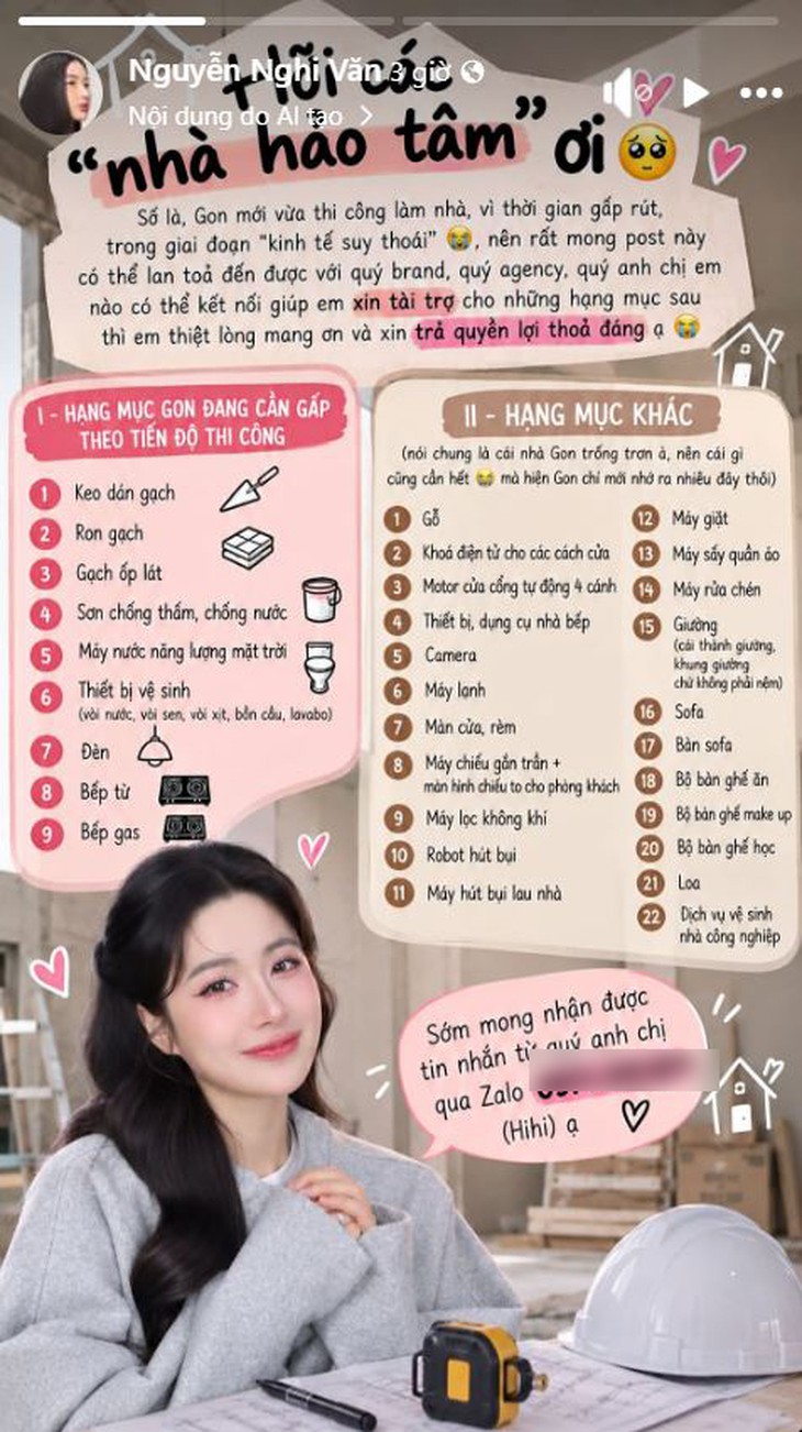 Gon Pink đăng bài kêu gọi tài trợ... ron gạch để xây nhà - Ảnh 1.