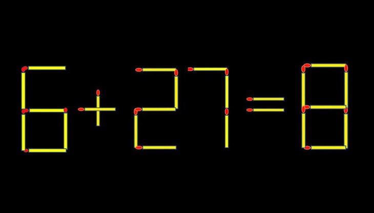 Thử tài IQ: Di chuyển một que diêm để 6+27=8 thành phép tính đúng - Ảnh 1.