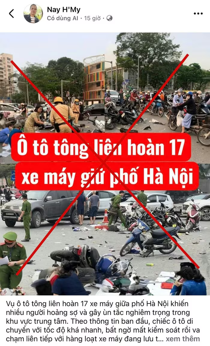 Đăng lại vụ 'tông 17 xe máy giữa phố Hà Nội' để câu view, một tài khoản Facebook bị xử lý - Ảnh 1. tai nạn - Ảnh 1.