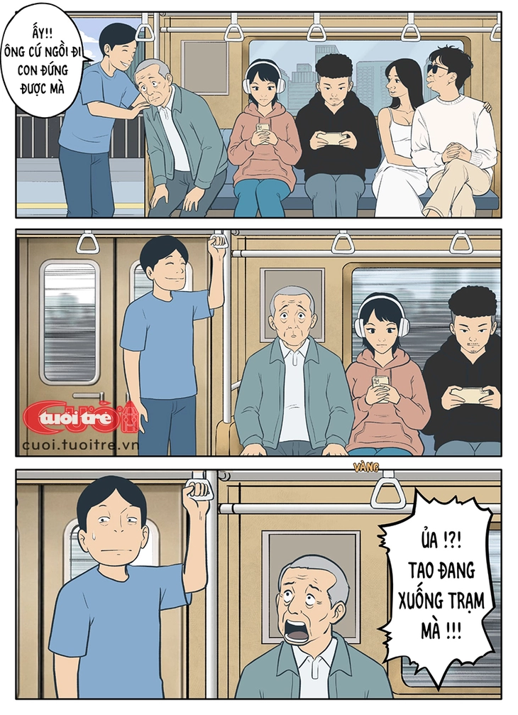 Thằng Vàng thực hành nhường chỗ trên metro - Ảnh 1.