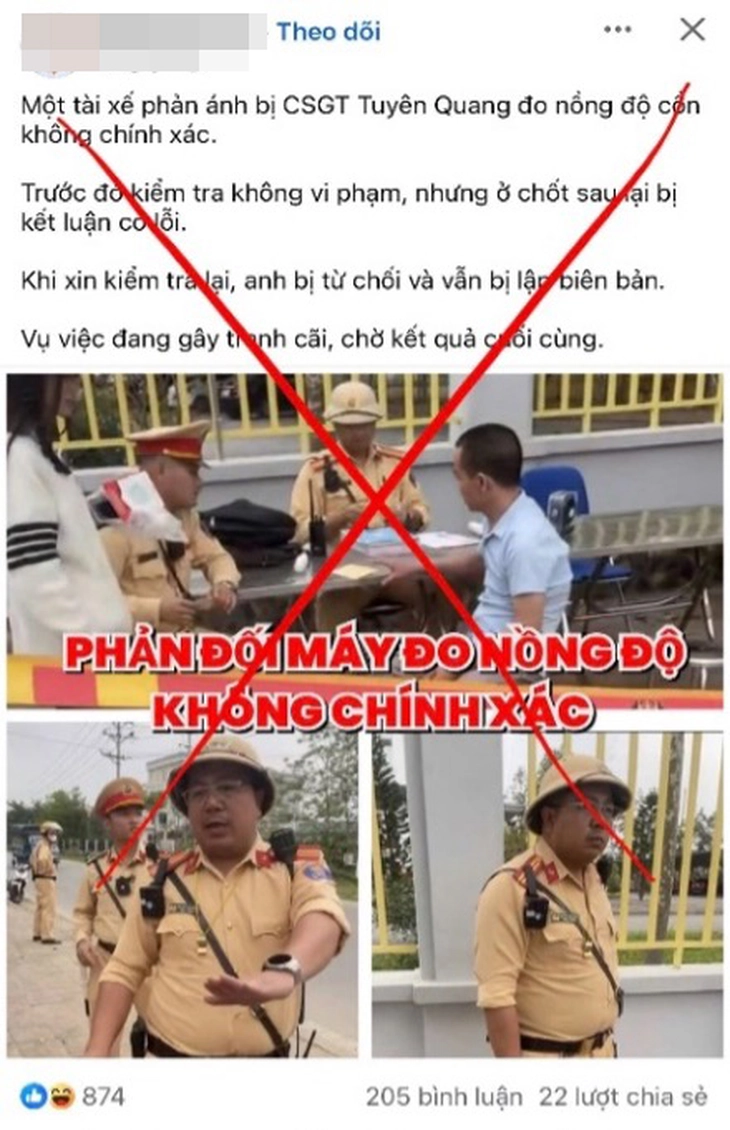 Chuyển cơ quan điều tra vụ xuyên tạc 'chốt trước đo nồng độ cồn không vi phạm, chốt sau lại có lỗi' - Ảnh 2.