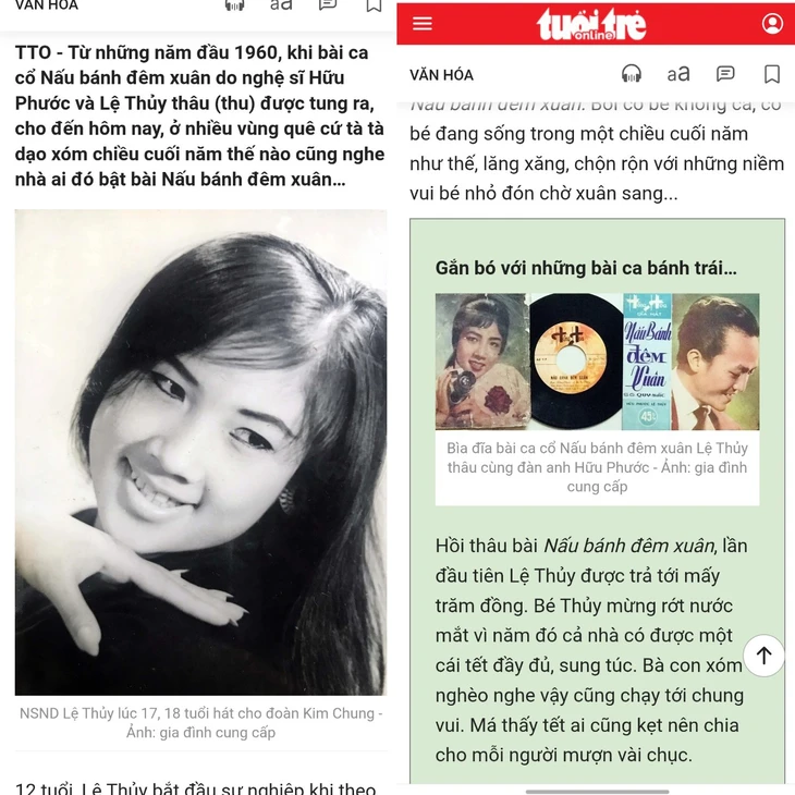 Bài báo nhắc bài Nấu bánh đêm xuân trên Tuổi Trẻ khiến nghệ sĩ Lệ Thủy xúc động - Ảnh 3. Bài báo Nấu bánh đêm xuân trên Tuổi Trẻ khiến nghệ sĩ Lệ Thủy xúc động - Ảnh 3.