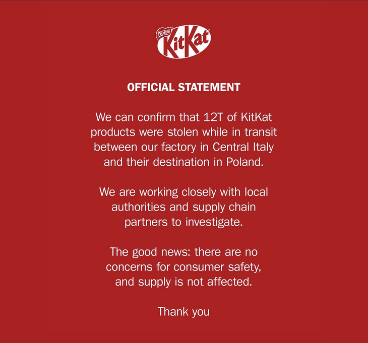 Sự thật về 12 tấn KitKat bị trộm và động thái khó ngờ trên mạng - Ảnh 1.