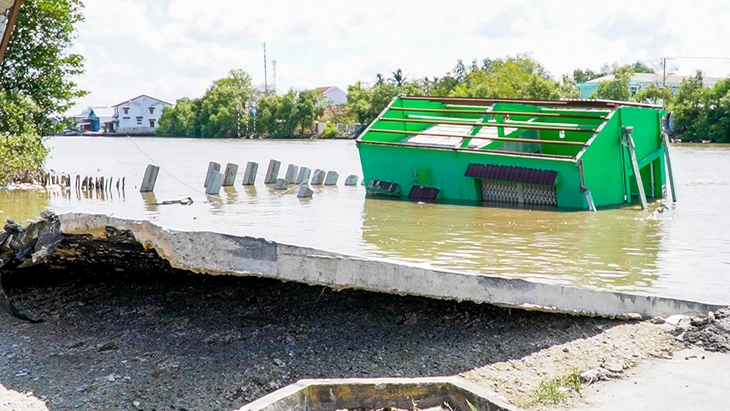 Đường cái và nhà cửa sau một đêm nằm dưới lòng sông do sạt lở ở Cà Mau - Ảnh 3.