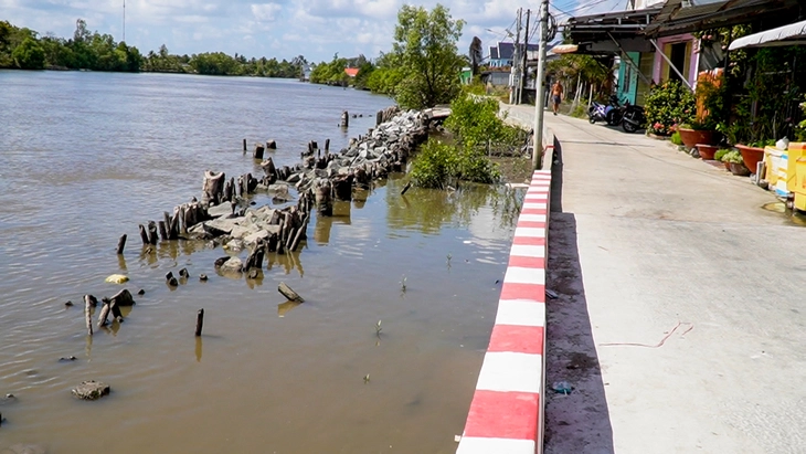 Đường cái và nhà cửa sau một đêm nằm dưới lòng sông do sạt lở ở Cà Mau - Ảnh 4.