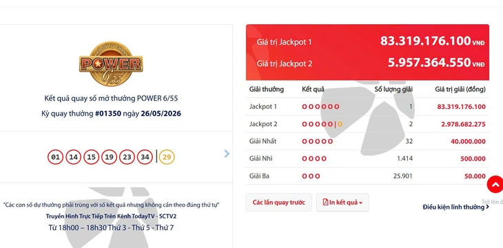 Tối nay, Vietlott xác định một khách hàng trúng giải độc đắc hơn 83 tỉ đồng - Ảnh 1.