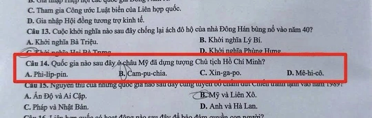 Đã nhắc mà vẫn sai, dân mạng 'ối dồi ôi' với sĩ tử 2K8 thi môn lịch sử: Campuchia sao lại ở châu Mỹ? - Ảnh 2.