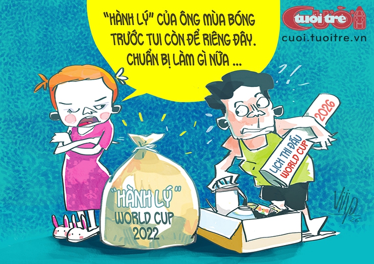Chồng 'lên đồ' đi làm nhiệm vụ World Cup ở... phòng khác - Ảnh 1.
