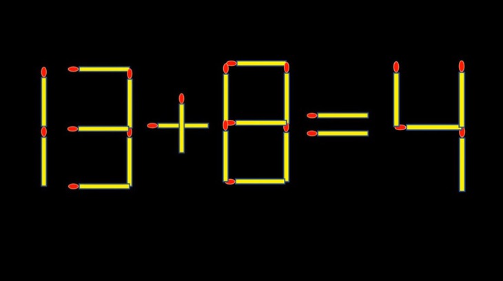 Thử tài IQ: Di chuyển một que diêm để 13+8=4 thành phép tính đúng - Ảnh 1.