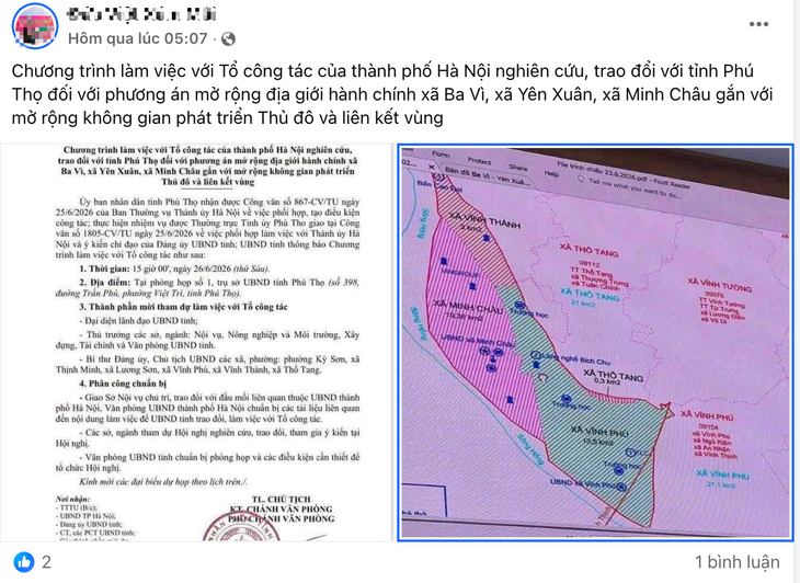 Thông tin về việc Hà Nội trao đổi với Phú Thọ về phương án mở rộng địa giới hành chính  - Ảnh 1.