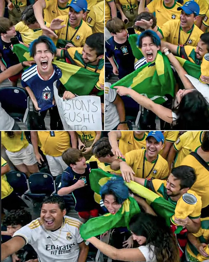 Nam CĐV Nhật Bản gào thét giữa vòng vây fan Brazil là ai? - Ảnh 1.