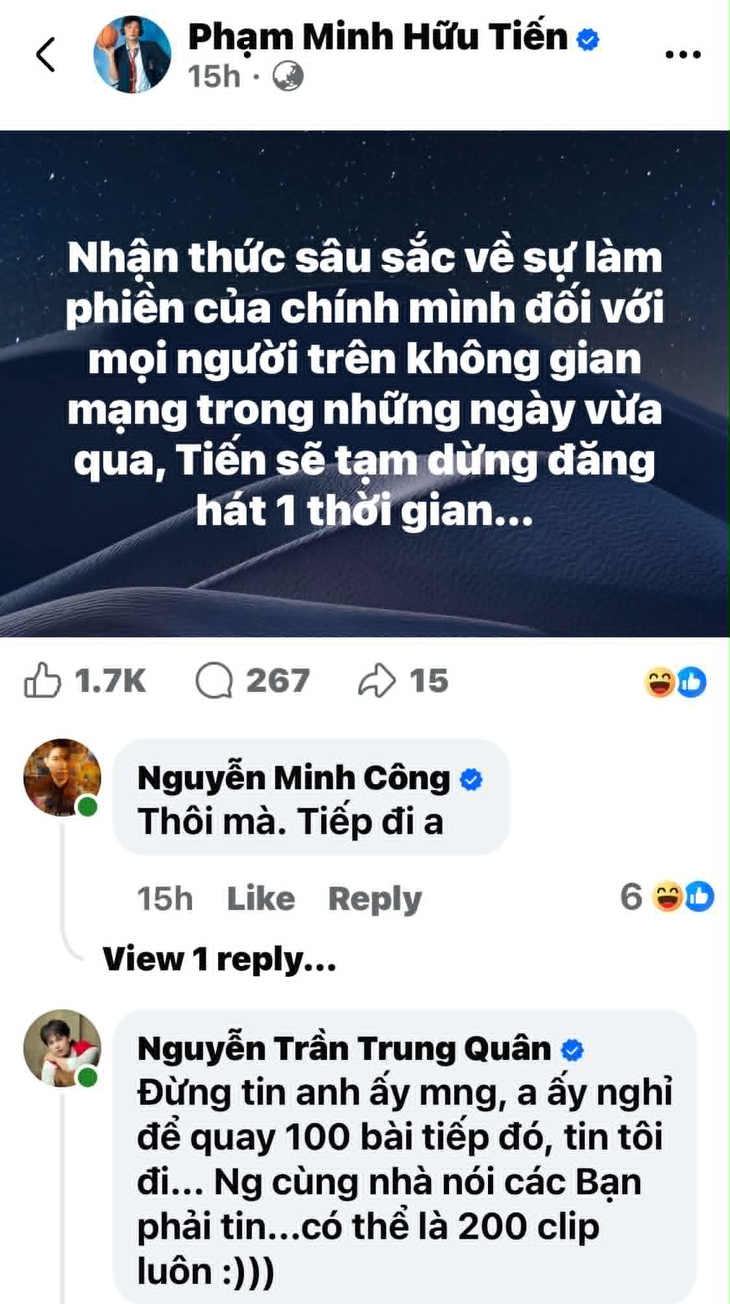 Dược sĩ Tiến tuyên bố dừng đăng các clip ca hát, Nguyễn Văn Chung thả nhẹ: Thật hả em? - Ảnh 2.