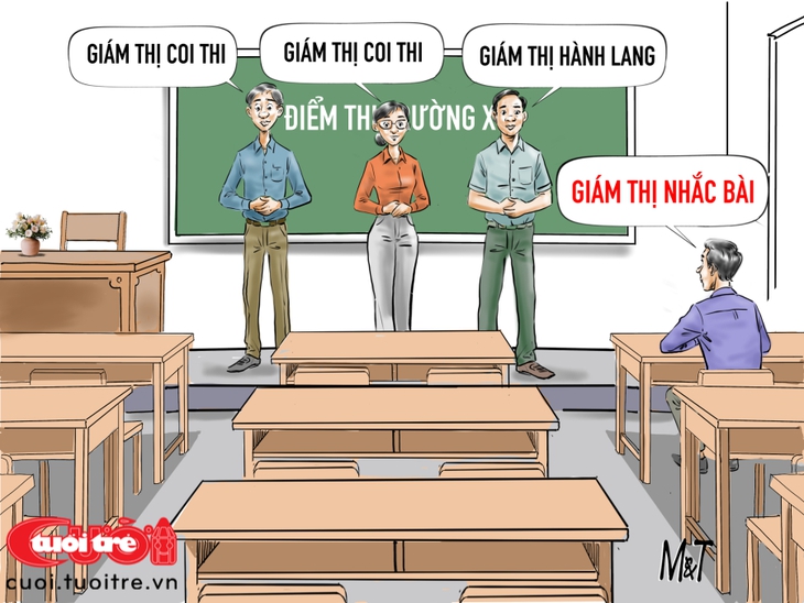 Hội đồng giám thị '4 trong 1' tại điểm thi tốt nghiệp X - Ảnh 1.